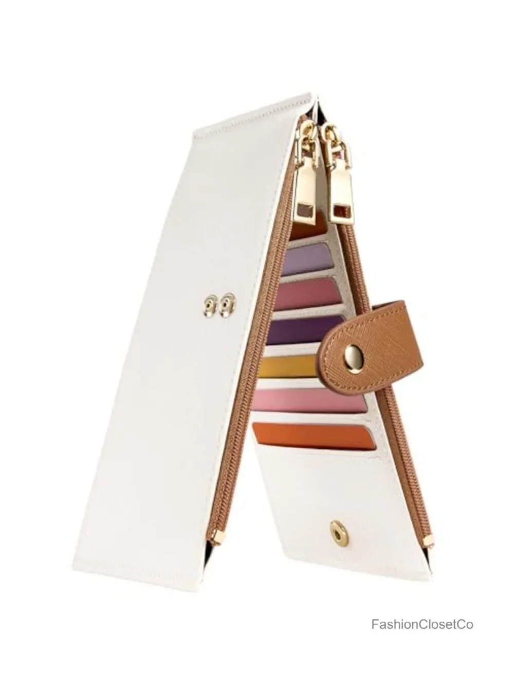 RFID Blocking Bifold Leather Wallet with Zipper and 15 Card Slots